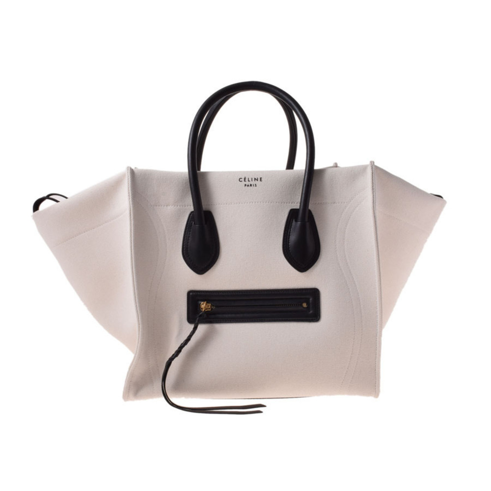 Celine Phantom Luggage Canvas Leather White Black